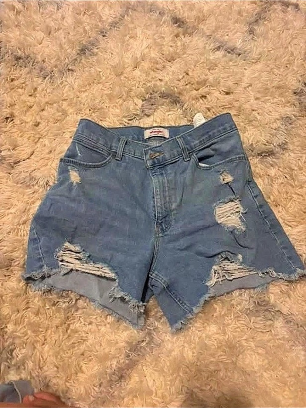 Wrangler Reworked High Waist Denim Cutoff Shorts Distressed Denim Jean Shorts in
